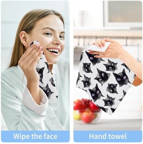 Black Watercolor Cats Pattern Washcloths Set 2-12x12