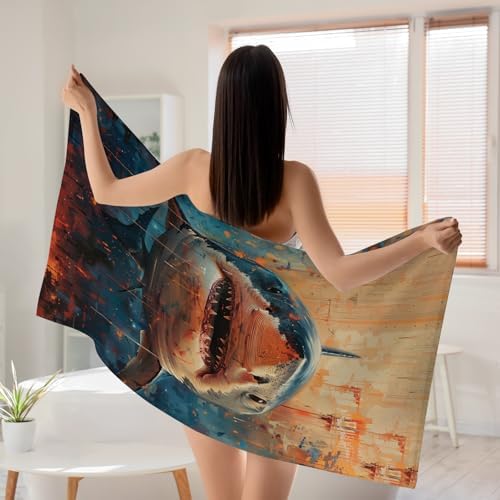 WZOMT Kids Shark Beach Towel Microfiber Lightweight Quick Dry