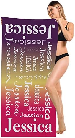 Red Orange Purple Personalized Beach Towel with Name 1