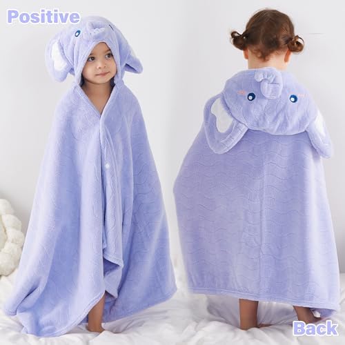 Yaiseiko Blue Elephant Brown Bear 2-Piece Hooded Bath Towels for Kids