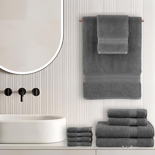 EuroSpa 100 Cotton 8 Piece Towel Set - Light Grey