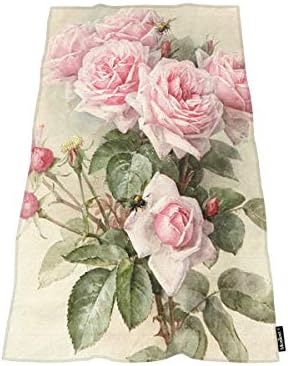 Moslion Large Pink Rose Floral Bath Towels