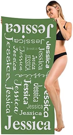 Personalized Green Beach Towel with Name