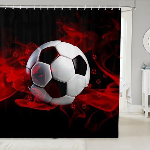 Feelyou Soccer Shower Curtain Boys Red 72x72 inches