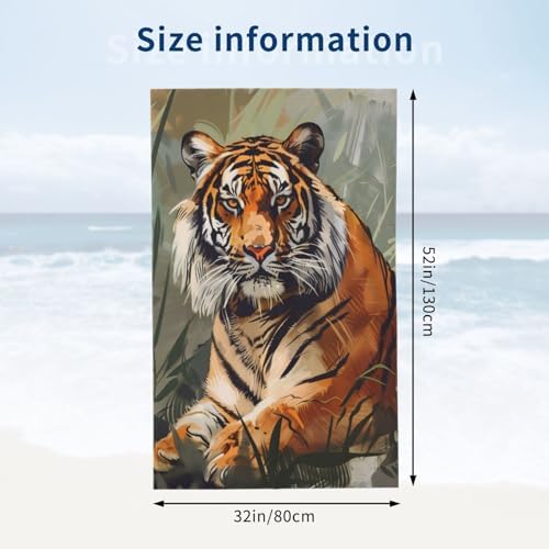 Majestic Tiger Beach Towel - 32x52in Microfiber Quick Dry