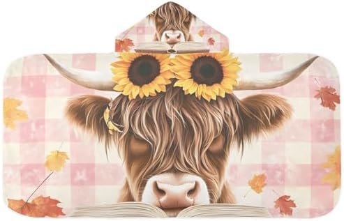 Highland Cow with Sunflowers Hooded Beach Towel for Kids