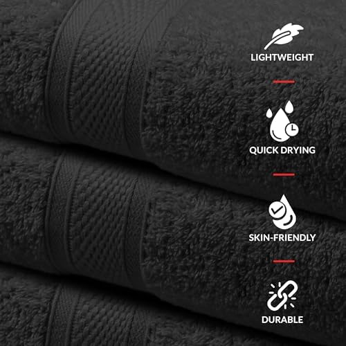 Imperial 6-Pack Black Hand Towels Terry Cotton Eco-Friendly Hypoallergenic