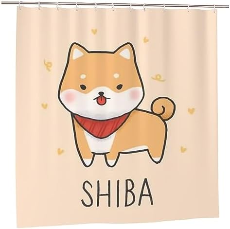 Cute Shiba Cartoon Shower Curtain for Kids Girls Boys