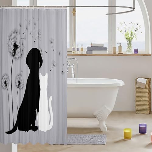 ERosebridal Cat Dog Bathtub Bath Curtain Set Dandelion Design