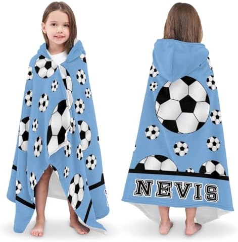 Deven Soccer Balls Blue Personalized Kids Hooded Bath Towel