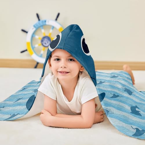 JOPJOLIW Shark-Shaped Bath Towel for Kids Beach Pool Summer Fun