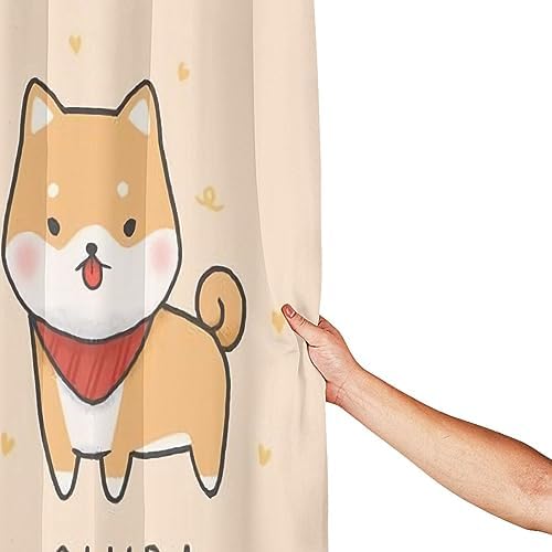 Cute Shiba Cartoon Shower Curtain for Kids Girls Boys