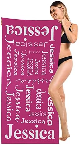 XOZOTY Rose Red Personalized Beach Towel Name Written On Quick Dry Long-lasting