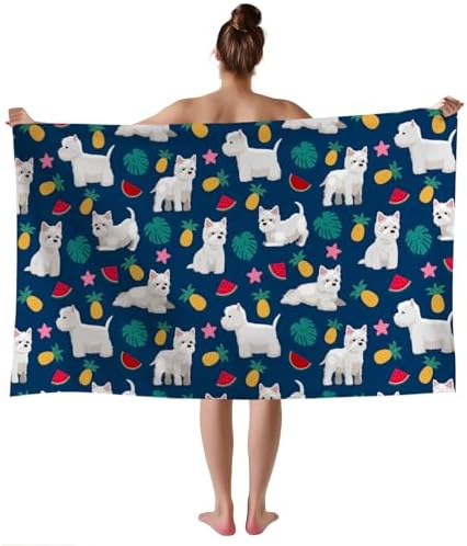 WZOMT Cute Dog Beach Towel White - Perfect for Summer Essential