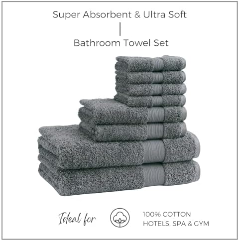 EuroSpa 100 Cotton 8 Piece Towel Set - Light Grey