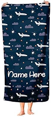 Extra Large Personalized Airplane Towel for Kids - Dark Blue