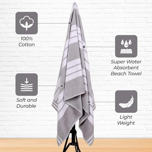 Superior Cotton Cabana Beach Towels - Light Grey