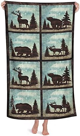 Rustic Elk Bear Silhouette Beach Towel Moderate Thickness