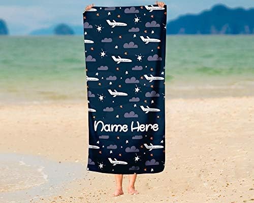Extra Large Personalized Airplane Towel for Kids - Dark Blue
