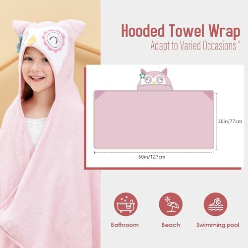 Cute Owl Cotton Hooded Bath Towel for Kids