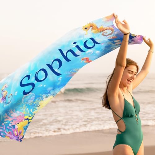 Personalized Beach Towels for Kids Adults with Seahorse