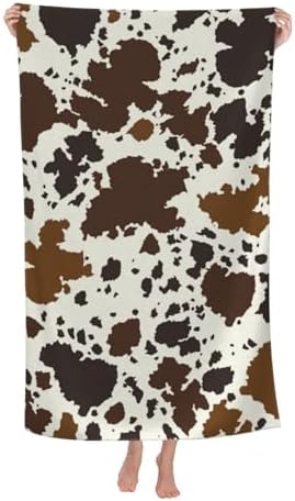 VOOHDDY Cow Print Brown Microfiber Beach Towel
