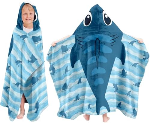JOPJOLIW Shark-Shaped Bath Towel for Kids Beach Pool Summer Fun