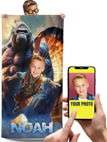 Personalized Beach Towels for Kids Men Boys Unique Gift with Picture