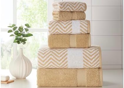 Kathy Ireland 6-Piece Chevron Jacquard Linen Towel Set with LetsDry