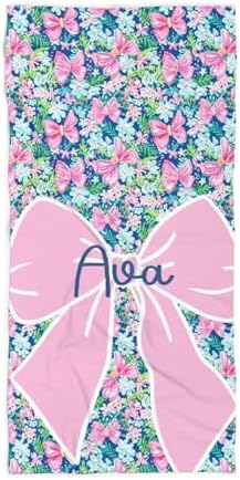 Personalized Bow Floral Beach Towel