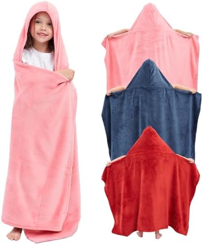 3Pcs Soft Plush Fleece Hooded Towels for Kids - 50x30 inches