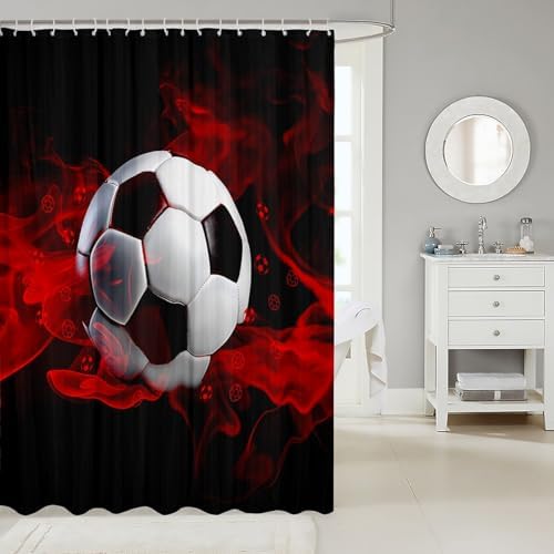 Feelyou Soccer Shower Curtain Boys Red 72x72 inches