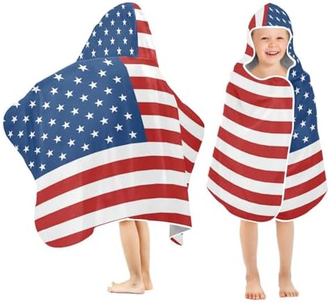 American USA Flag Hooded Beach Towel for Kids