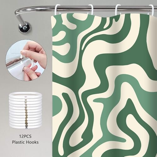 Sage Green Retro 70s Wavy Swirl Bathroom Curtain for Home
