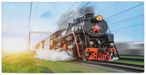 Steam Train Pattern Microfiber Beach Towel for Kids and Toddlers