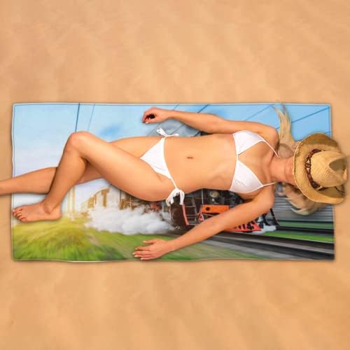 Steam Train Pattern Microfiber Beach Towel for Kids and Toddlers