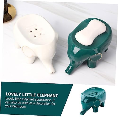 LIFKOME Ceramic Elephant Drainage Soap Box Self-Draining Bath Organizer