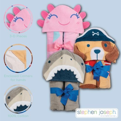 Stephen Joseph Ship Kids Hooded Bath Beach Towel - Cute Characters 100 Cotton Velour