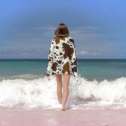 VOOHDDY Cow Print Brown Microfiber Beach Towel