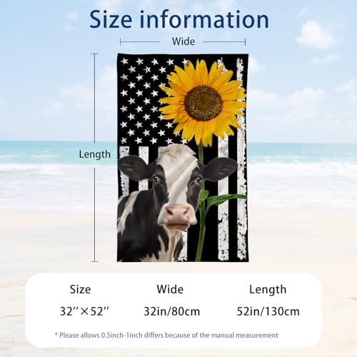 American Flag Cow Sunflower Beach Towel