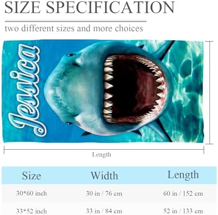 Custom Name Beach Towel with Big Shark Design