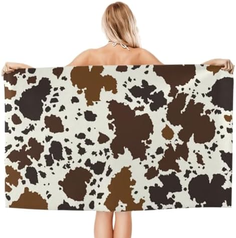 VOOHDDY Cow Print Brown Microfiber Beach Towel