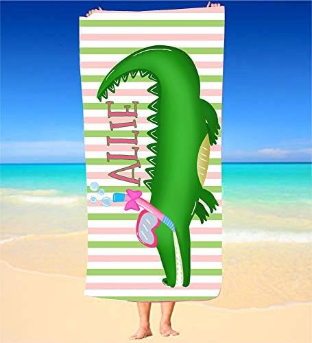 Personalized Alligator with Bow Girls Beach Towel Monogram