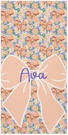 Personalized Bow Floral Beach Towel
