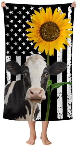 American Flag Cow Sunflower Beach Towel