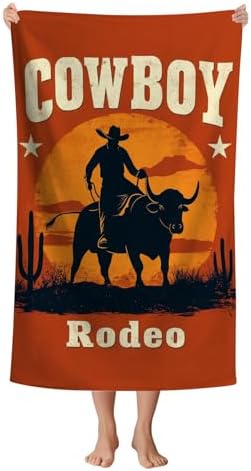 WZOMT Funny Orange Rodeo Cowboy Beach Towel