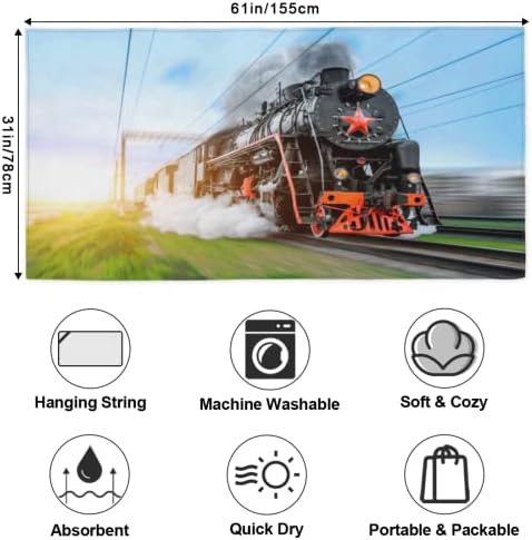 Steam Train Pattern Microfiber Beach Towel for Kids and Toddlers