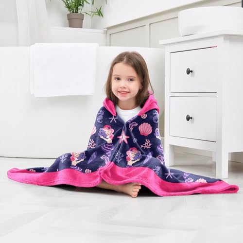 Mermaid Girls Beach Towels with Hoodie for Kids