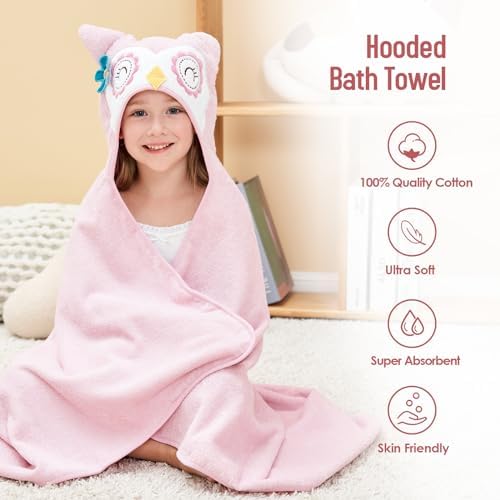 Cute Owl Cotton Hooded Bath Towel for Kids