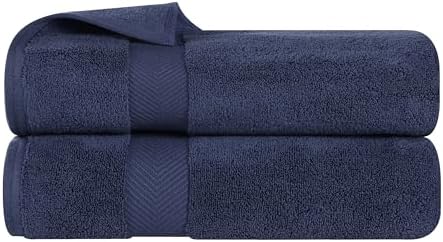 Superior Zero Twist 100 Cotton Bath Towel Set of 2 Midnight Blue